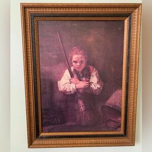 Vintage Rembrandt Girl with a Broom Framed Print